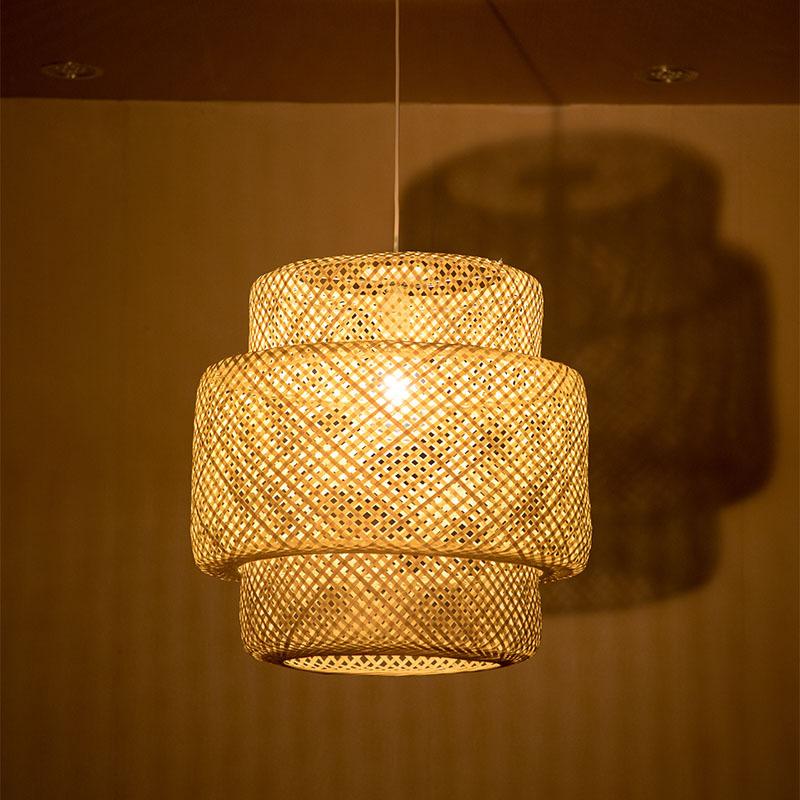 Handwoven Drum Style Rattan Pendant Light