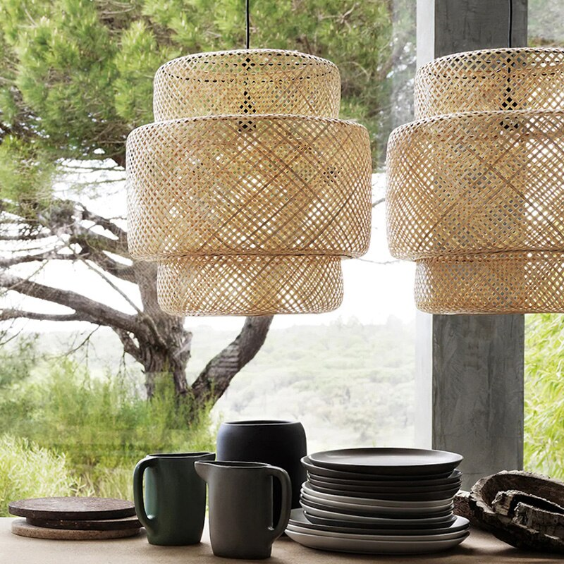 Handwoven Drum Style Rattan Pendant Light - Image 4