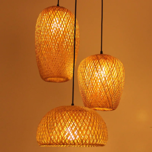 Handwoven Bamboo Pendant Light Set with Mixed Shapes
