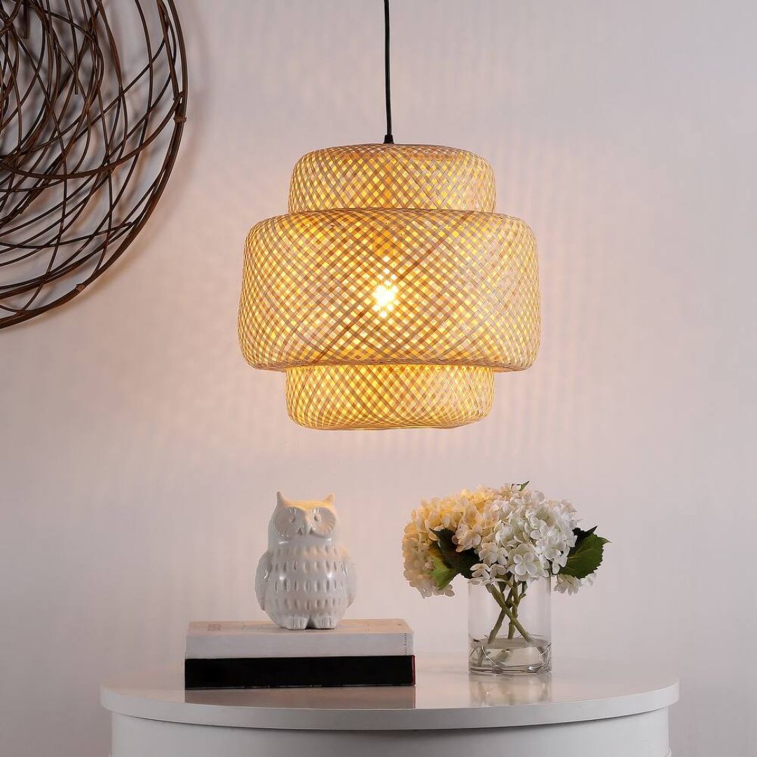 Handwoven Drum Style Rattan Pendant Light - Image 5