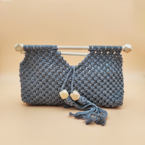 Handwoven Macrame Clutch with Wooden Bead Detail