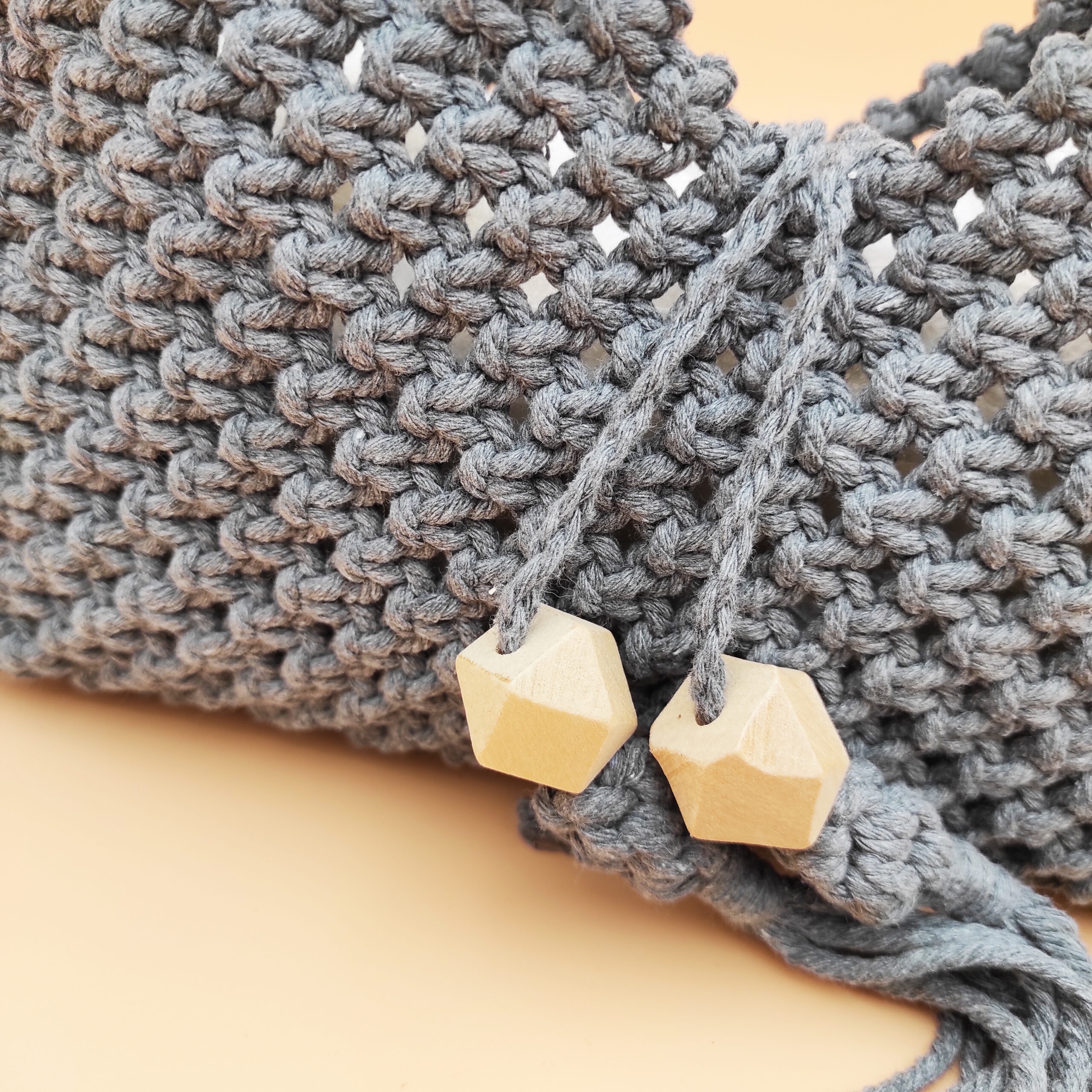 Handwoven Macrame Clutch with Wooden Bead Detail - Image 3