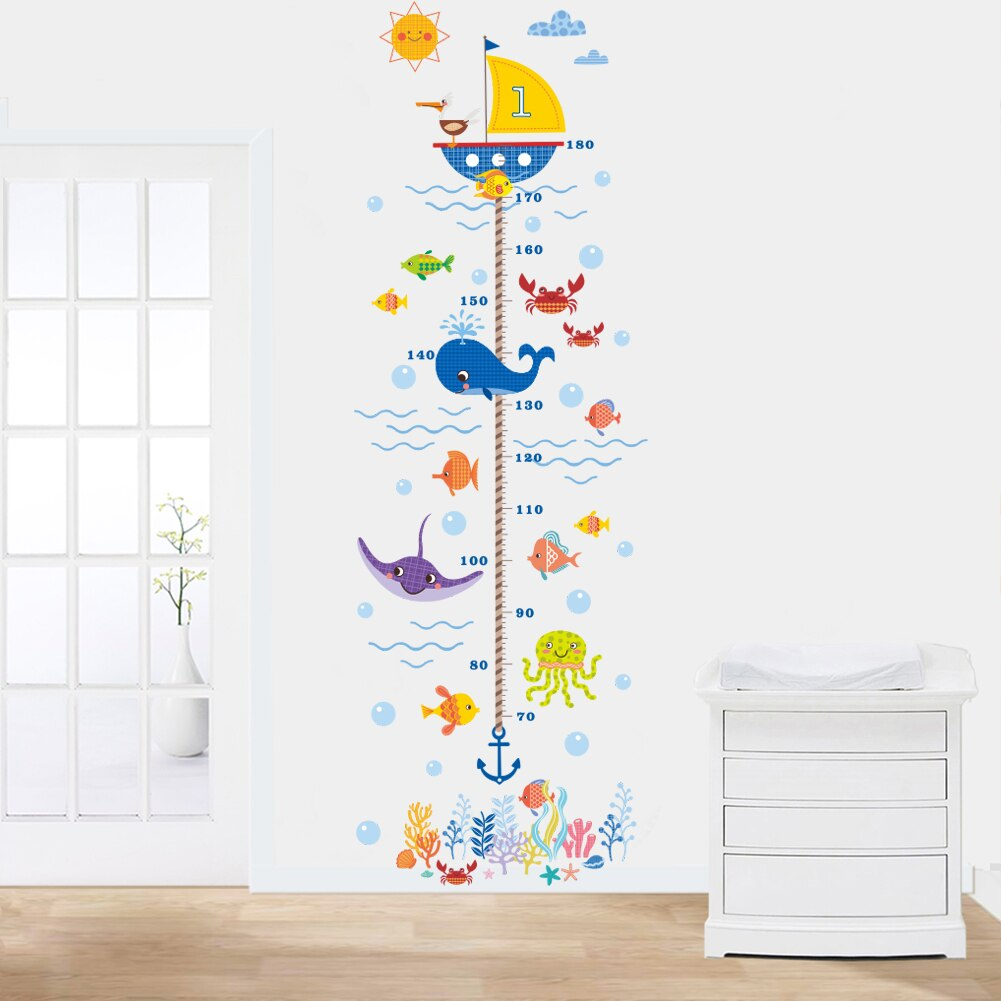 Ocean Theme Kids Height Chart Wall Decal with Sea Animals - Image 3
