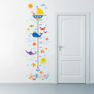 Ocean Theme Kids Height Chart Wall Decal with Sea Animals