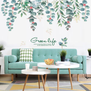 Eucalyptus Green Leaves Wall Decal with Green Life Quote