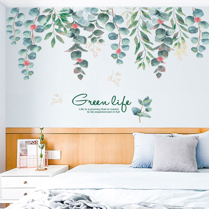 Eucalyptus Green Leaves Wall Decal with Green Life Quote - Image 3