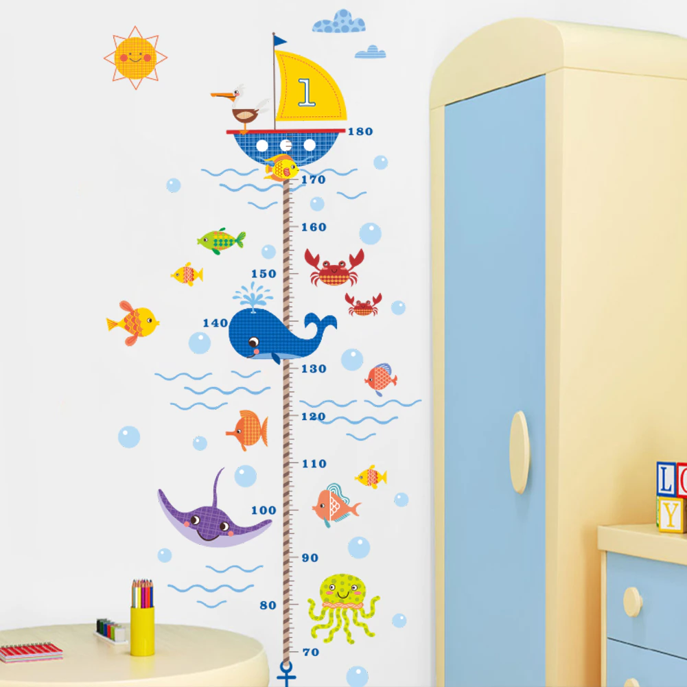 Ocean Theme Kids Height Chart Wall Decal with Sea Animals - Image 2