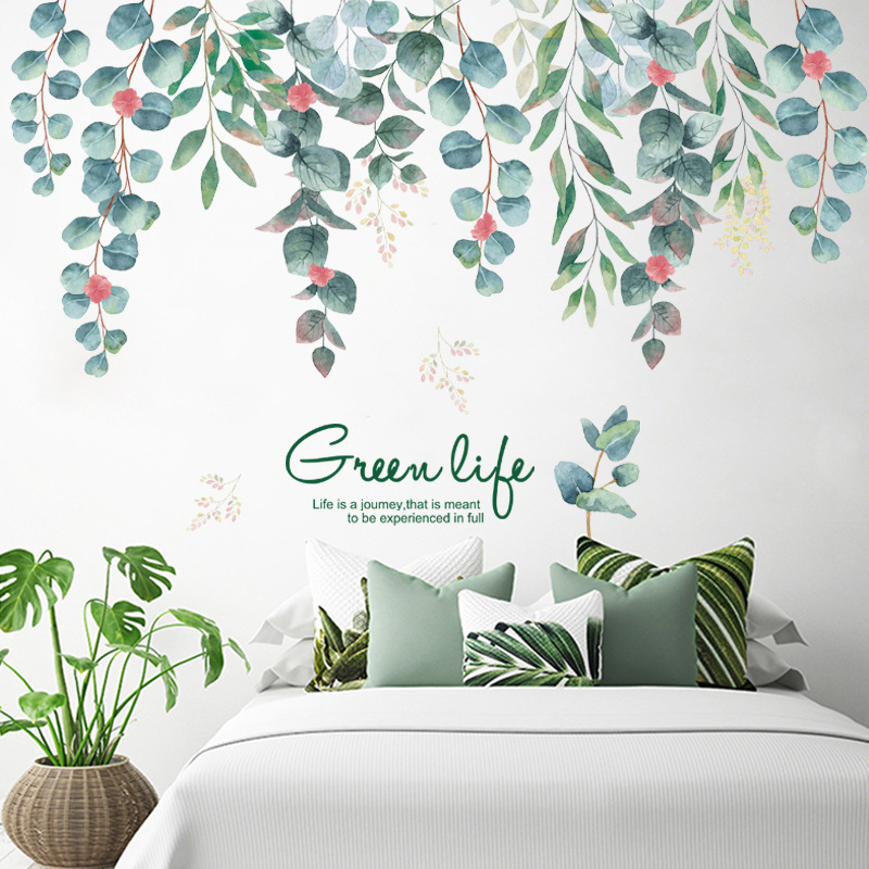 Eucalyptus Green Leaves Wall Decal with Green Life Quote - Image 2