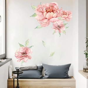 Watercolor Peony Floral Wall Decal for Home Decor