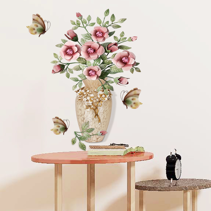 Watercolor Floral Vase Wall Decal with Butterflies