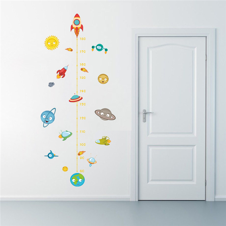 Space Theme Kids Height Chart Wall Decal with Rockets and Planets - Image 3