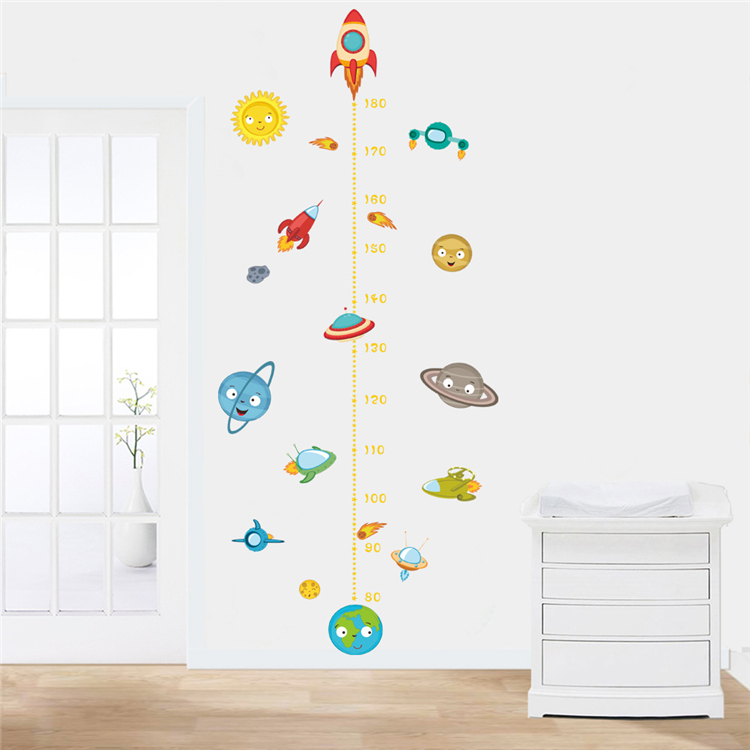 Space Theme Kids Height Chart Wall Decal with Rockets and Planets - Image 2