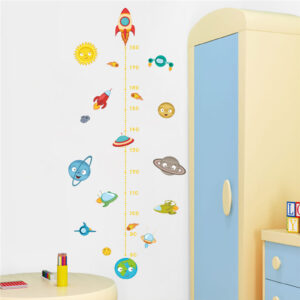 Space Theme Kids Height Chart Wall Decal with Rockets and Planets