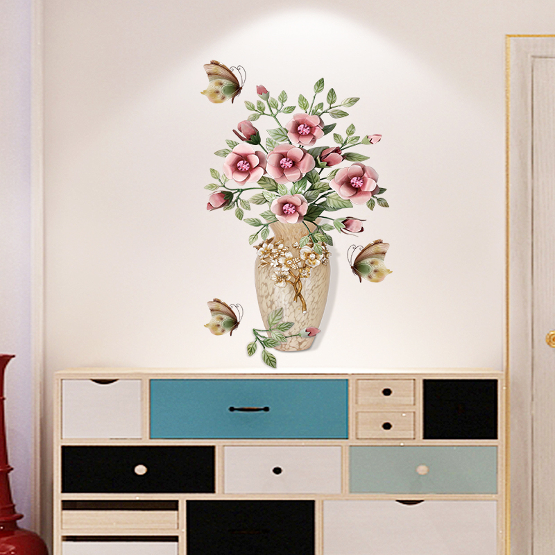 Watercolor Floral Vase Wall Decal with Butterflies - Image 2