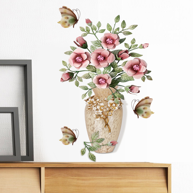 Watercolor Floral Vase Wall Decal with Butterflies - Image 4