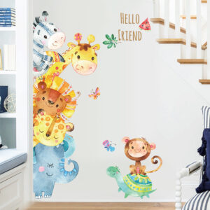 Watercolor Animal Wall Decal for Kids Room
