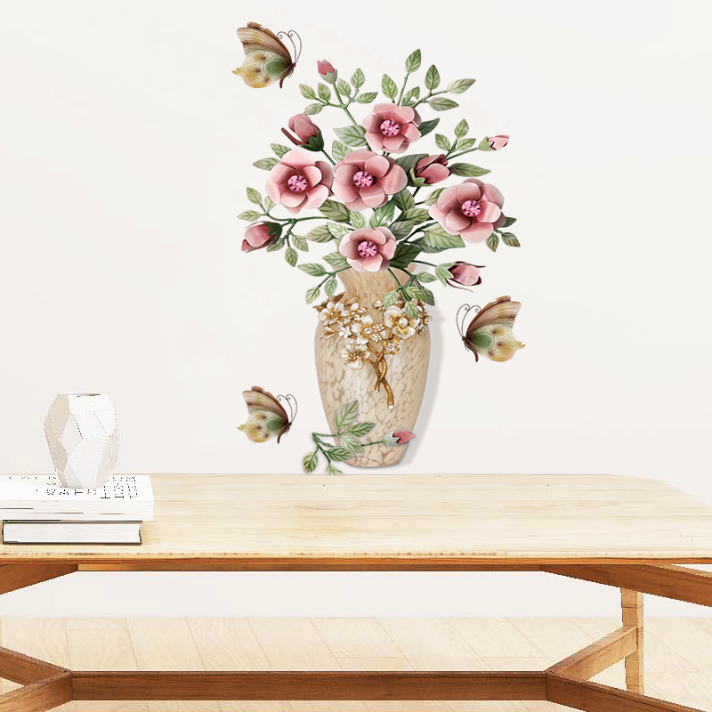 Watercolor Floral Vase Wall Decal with Butterflies - Image 3